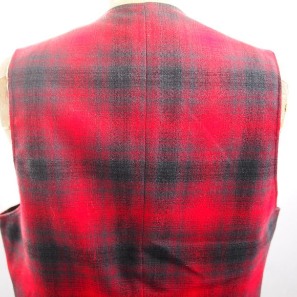 vtg 60s PENDLETON Wool Red Tartan Plaid Vest Waistcoat Cruiser Silver Buttons M - Picture 7 of 9